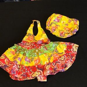 flowery baby girl dress with diaper cover